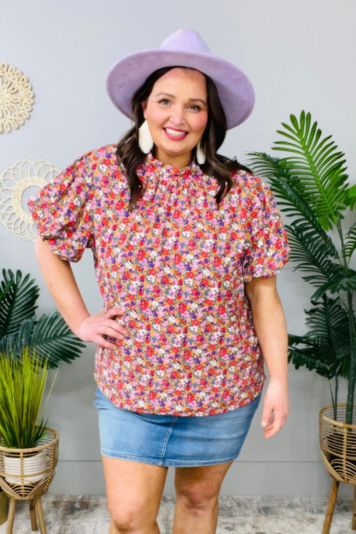 Bohemian Moment Floral Mock Neck Blouse - T11203MU