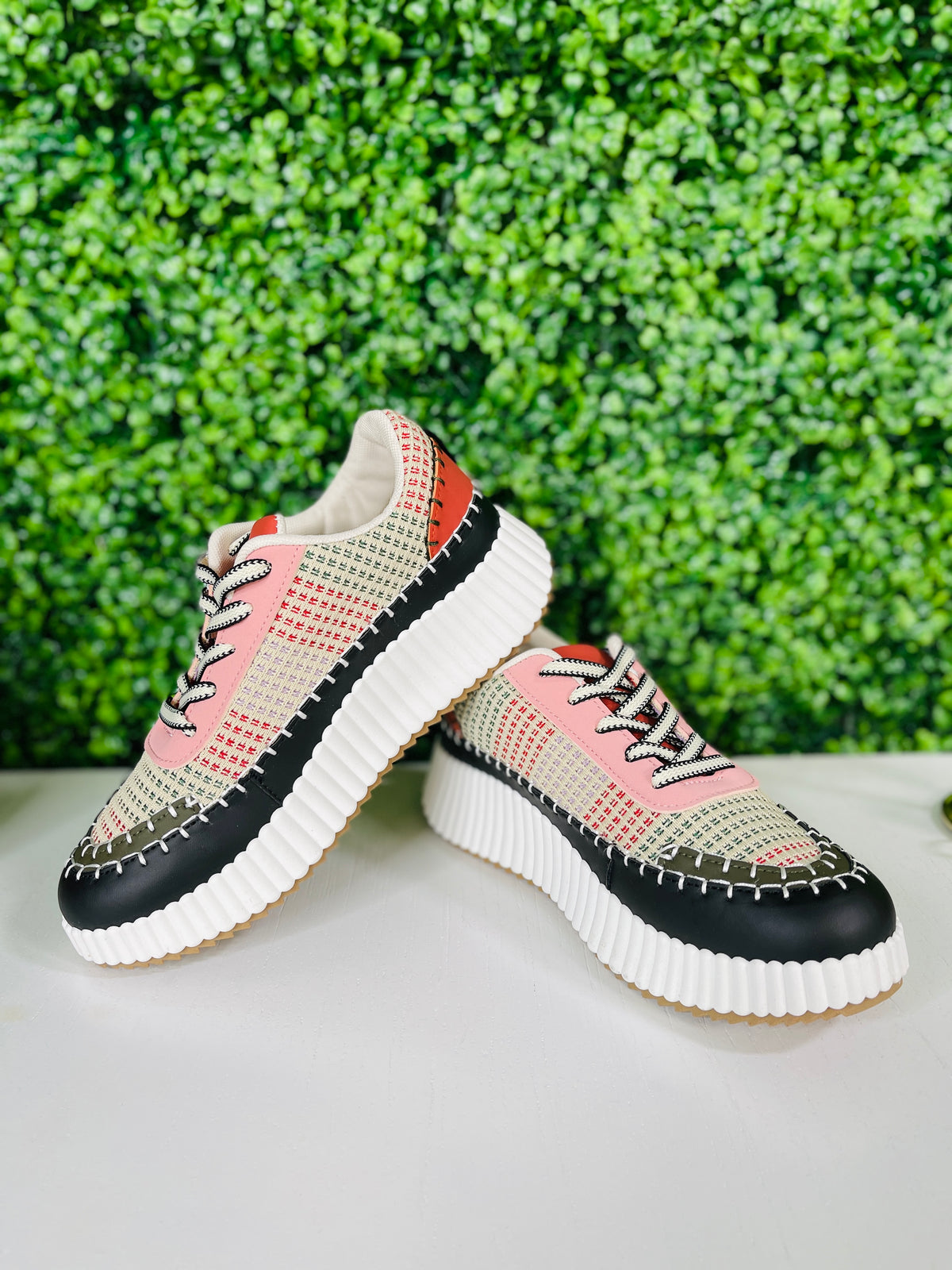 Stepping Into Style Blush/Multi Color Platform Sneakers - SHO2680BS
