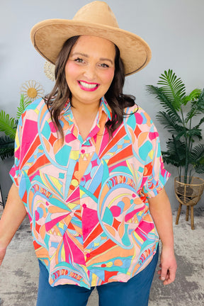 Wide Eyed Abstract Print Batwing Blouse - T11369MU