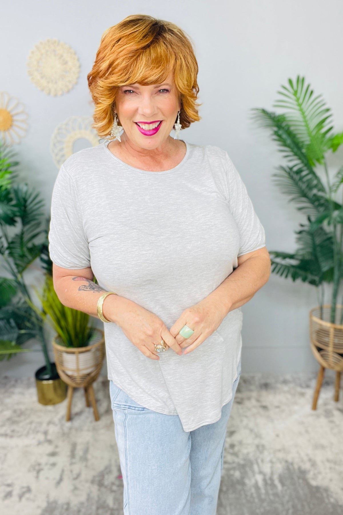 Slay In Solid Light Gray Puff Sleeve Top