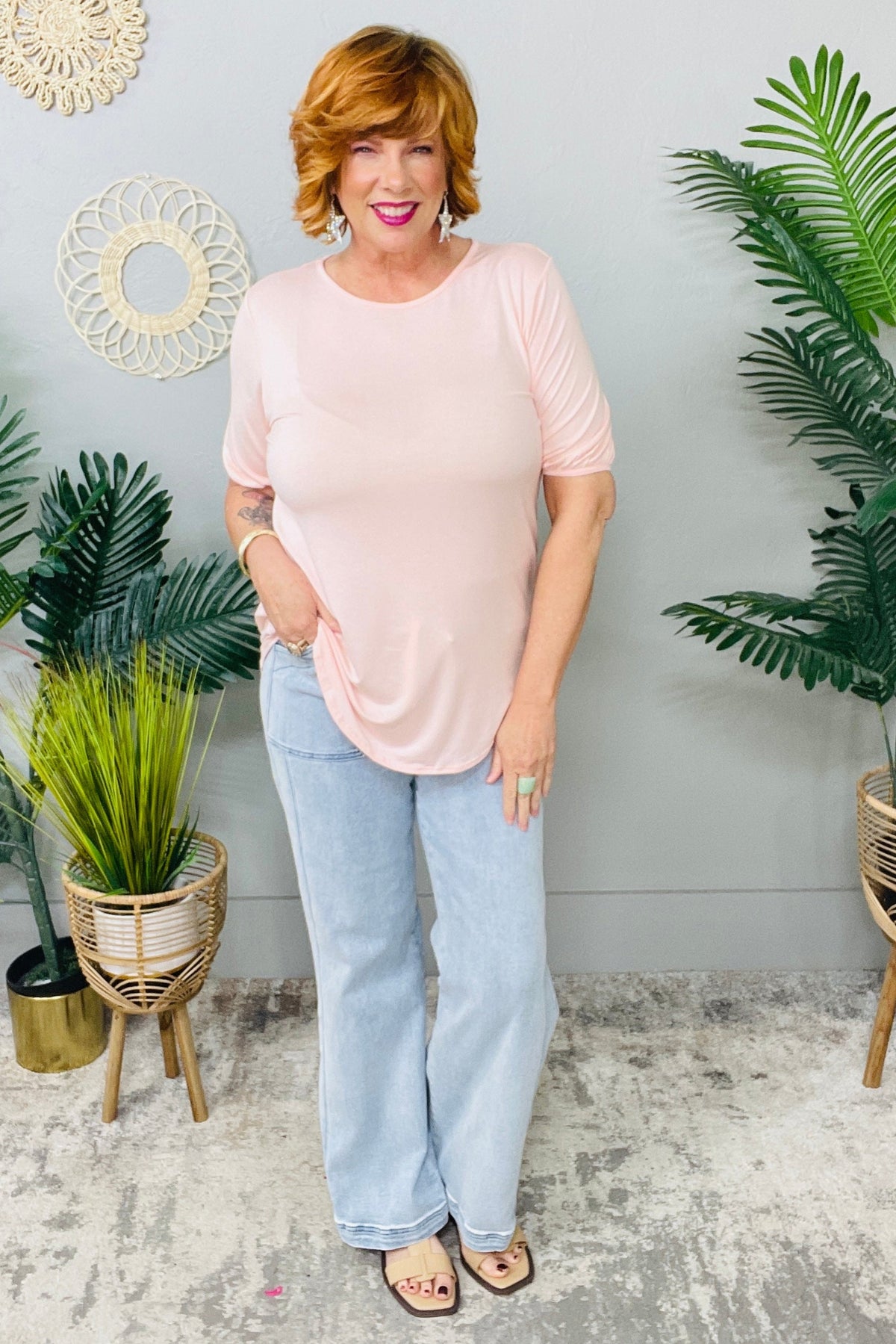 Slay In Solid Light Pink Puff Sleeve Top