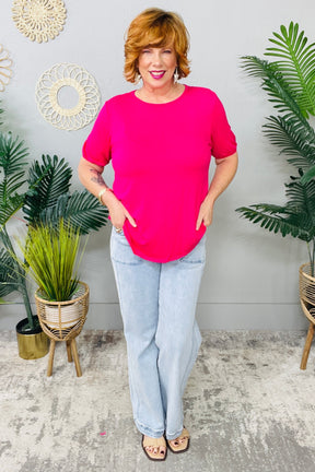 Slay In Solid Fuchsia Puff Sleeve Top - T11345FU