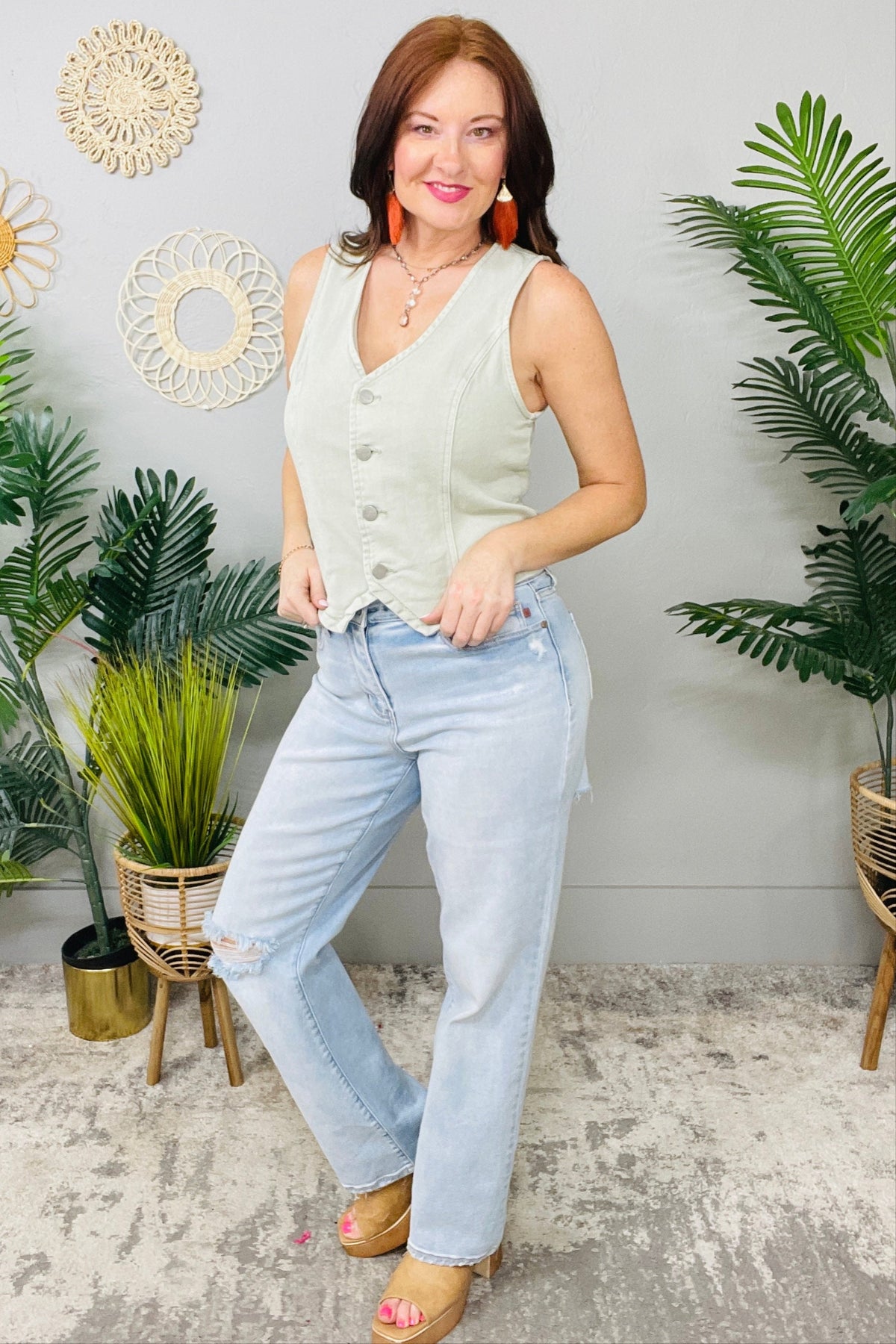 Vest Day Ever Pistachio Button Down Vest