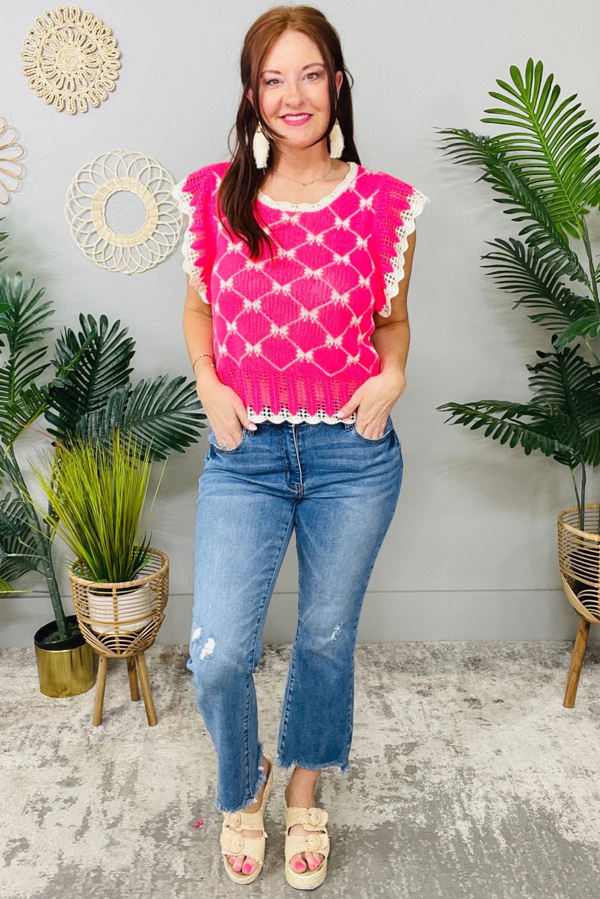 Pretty Bow Chic Sweater Top with Back Key Hole