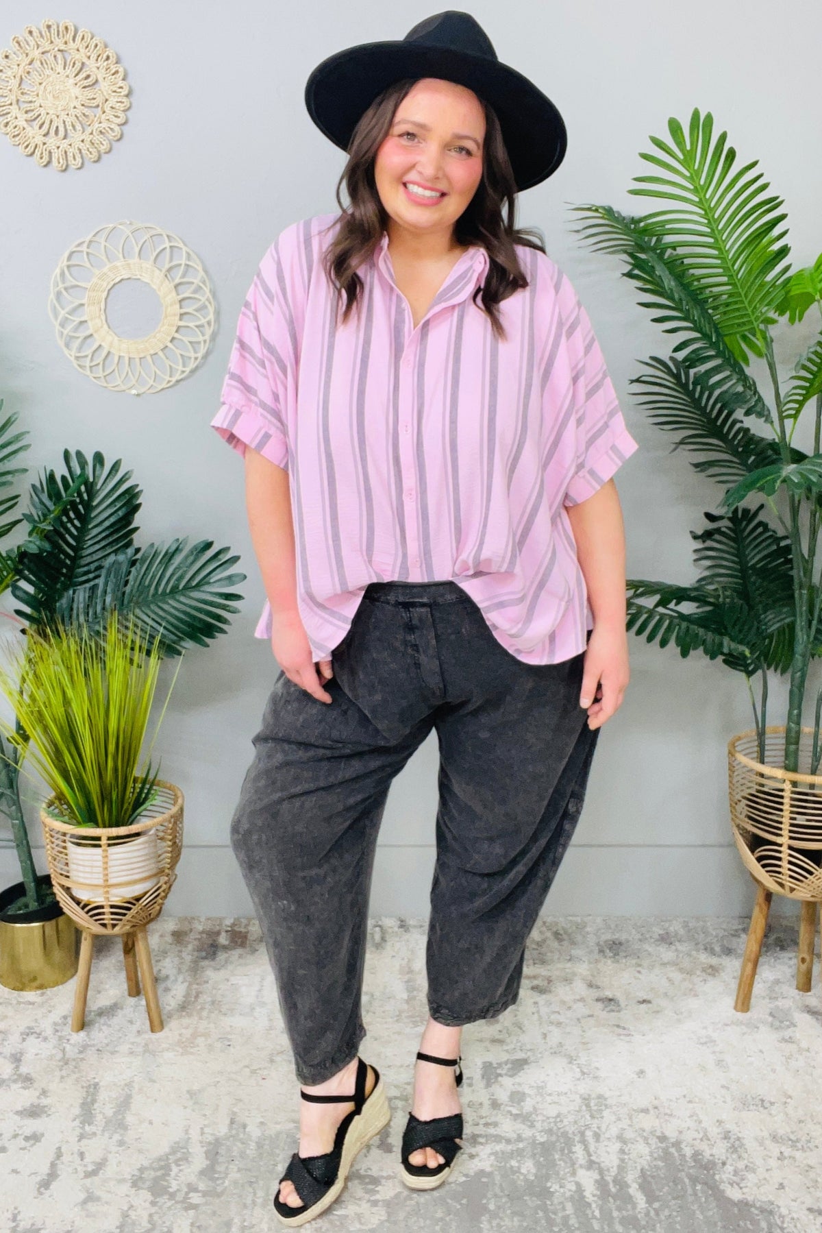Stripe Vibes Pink Oversized Button Down Shirt