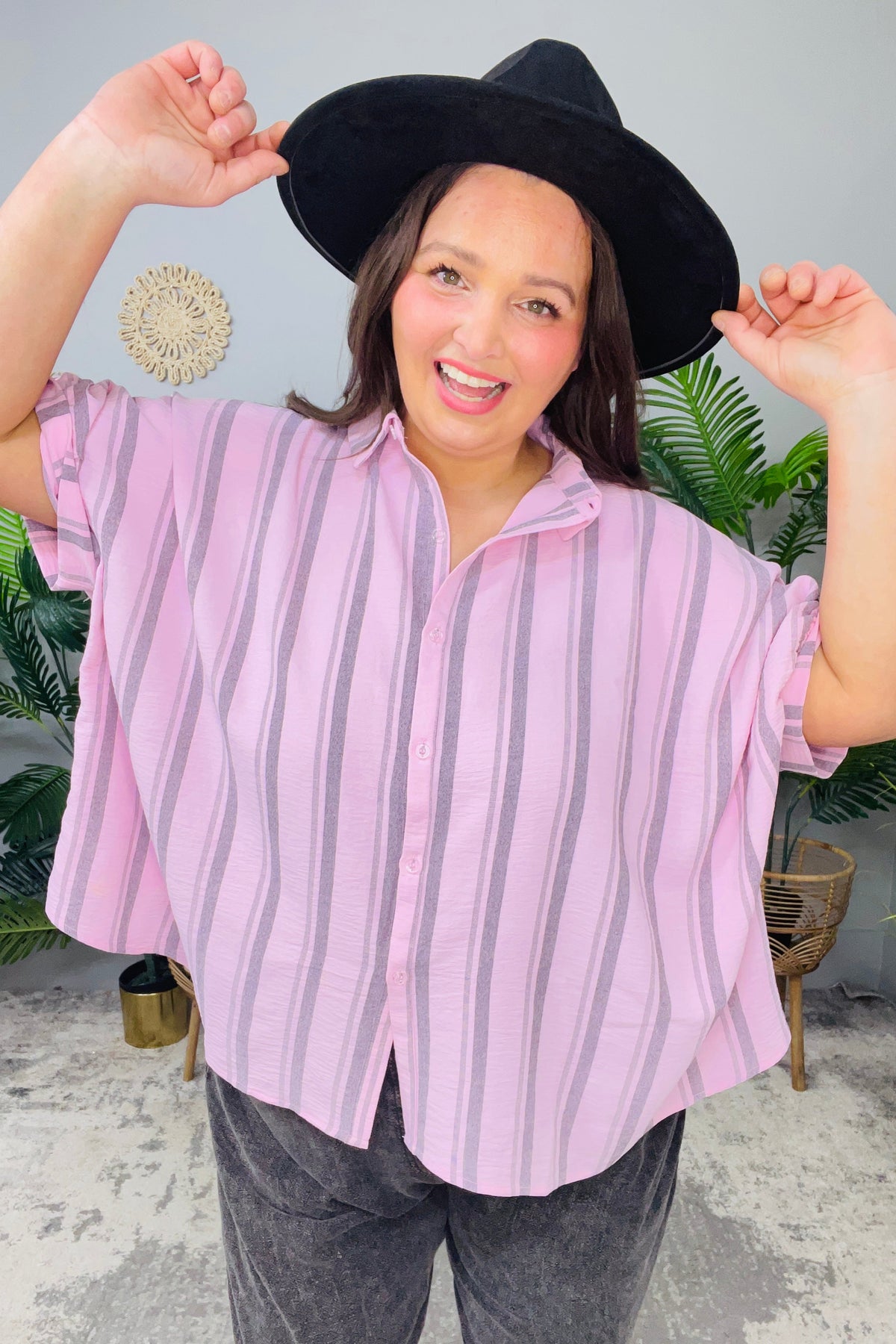 Stripe Vibes Pink Oversized Button Down Shirt