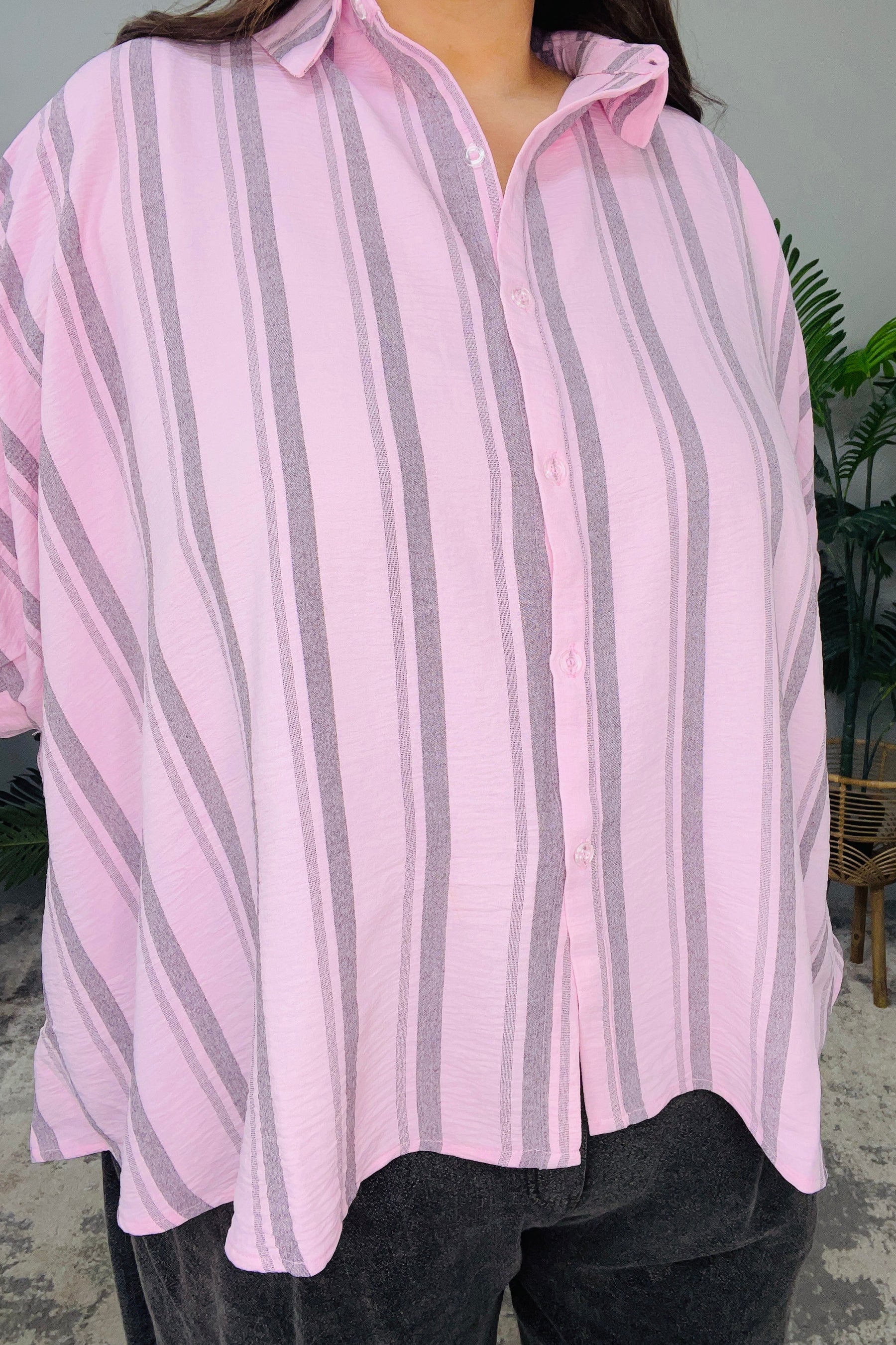 Stripe Vibes Pink Oversized Button Down Shirt