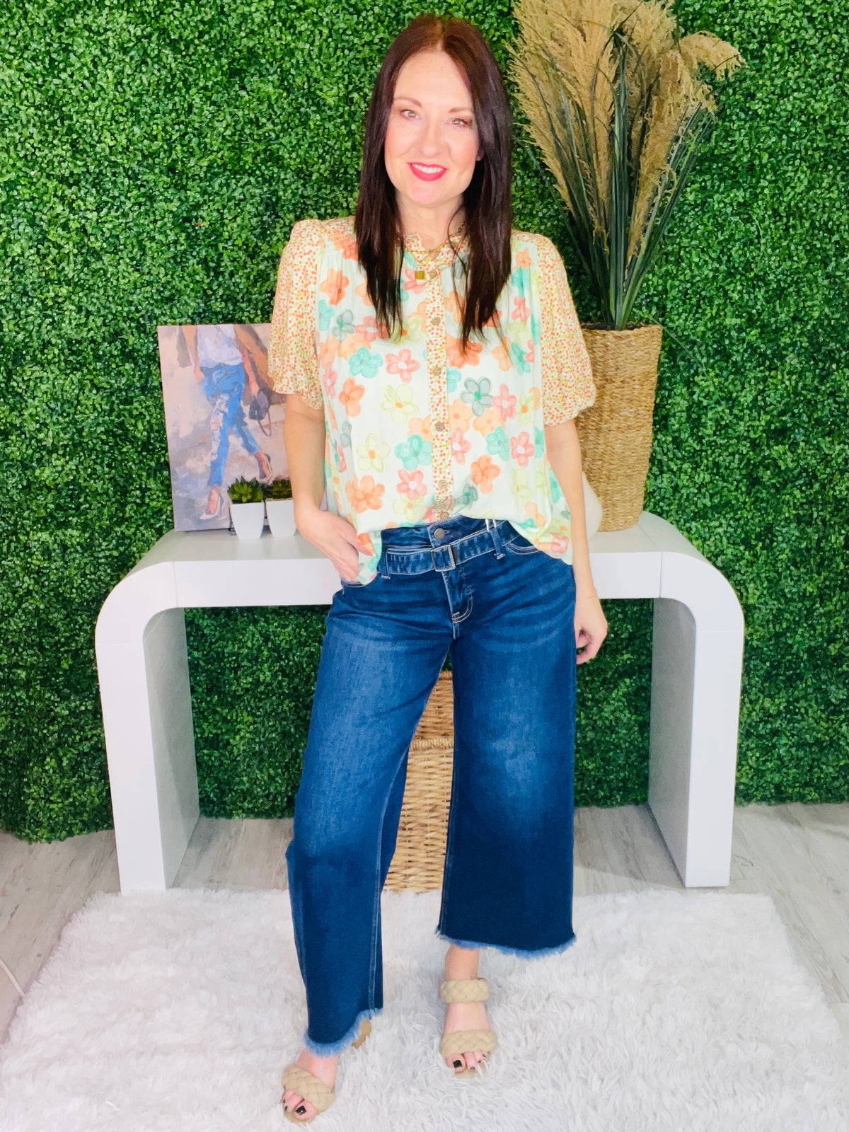 Lily Raw Hem Wide Leg Attached Buckle Jean