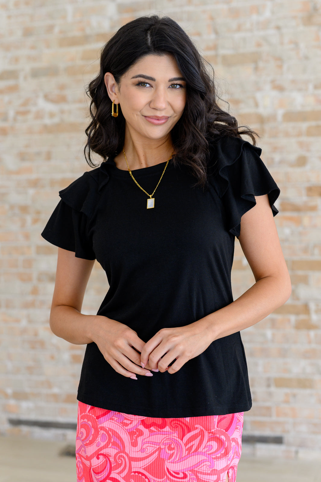 I'll Allow It Flutter Sleeve Tee In Black - T11378BK