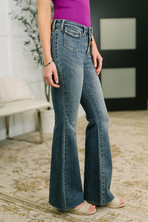 Jackie Mid Rise Flare Jean with Front Flap Pockets