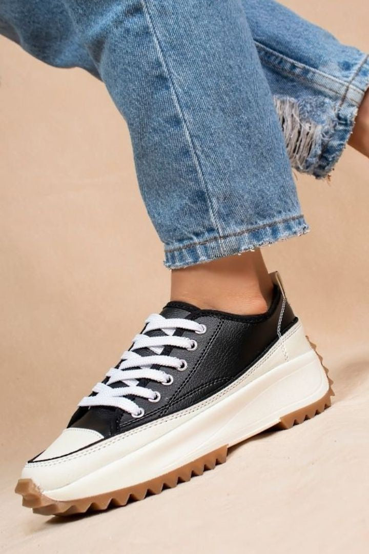 Word On The Street Lace up Black Sneakers - SHO2779BK