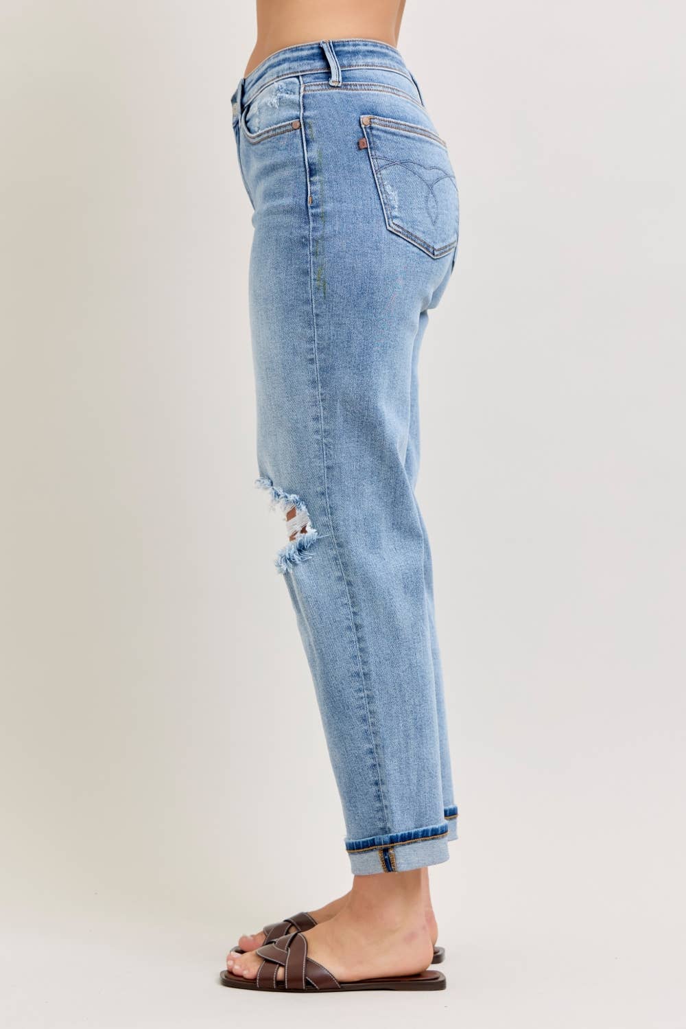 Elaine Mid Rise Boyfriend with Distress Cuff