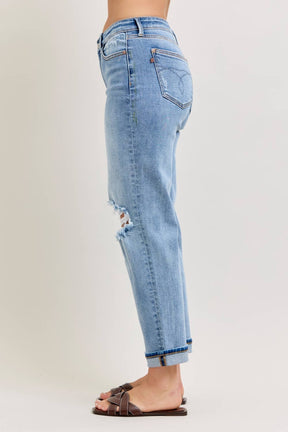Elaine Mid Rise Boyfriend with Distress Cuff