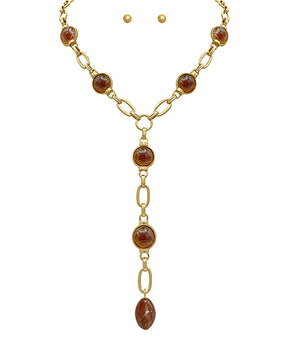 Gold With Tortoise Bead Y Necklace - N046TO