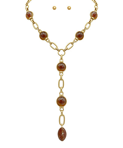 Gold With Tortoise Bead Y Necklace - N046TO
