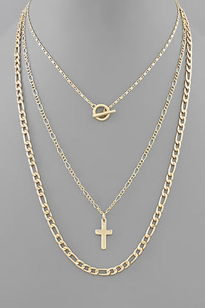 Gold Cross Multi Necklace - N045GO