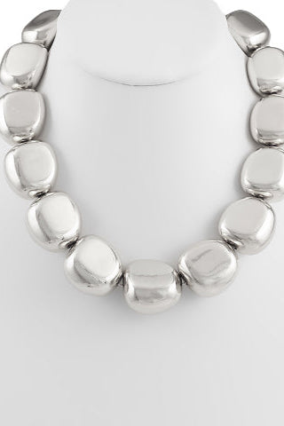 Silver Chunky Nugget Necklace - N053SI