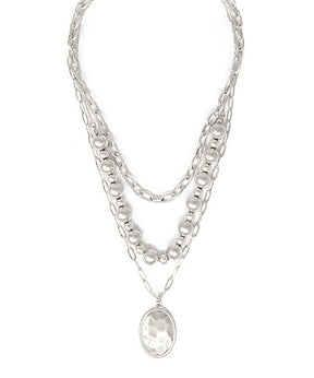 Hammered Oval Pendant Necklace - N051SI