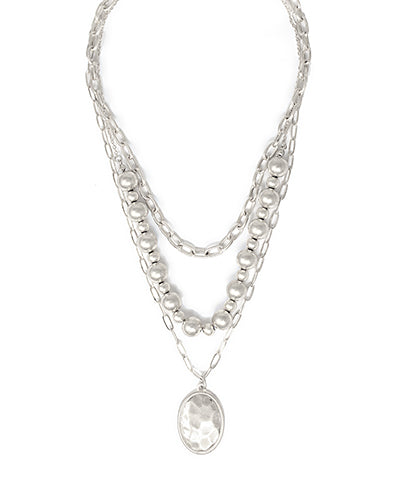 Hammered Oval Pendant Necklace - N051SI