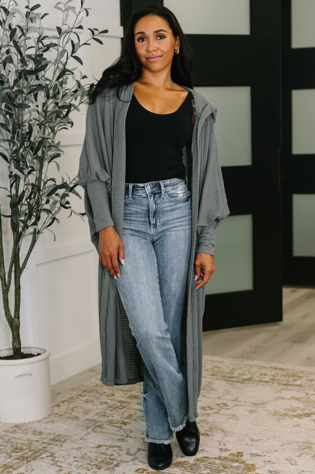 Pamper Travel Hooded Cardigan in Charcoal