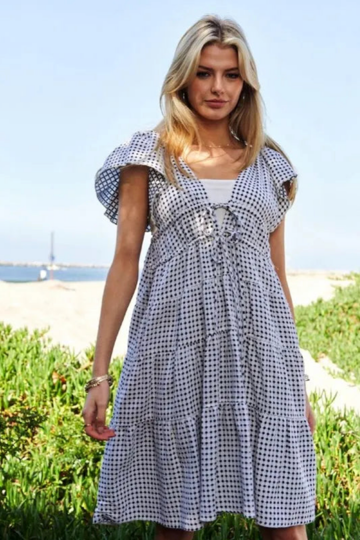 Pretty Little Statement Jacquard V-Neck Tiered Dress D5683BK