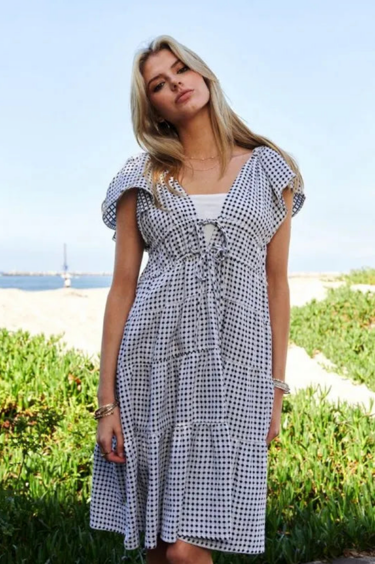Pretty Little Statement Jacquard V-Neck Tiered Dress D5683BK