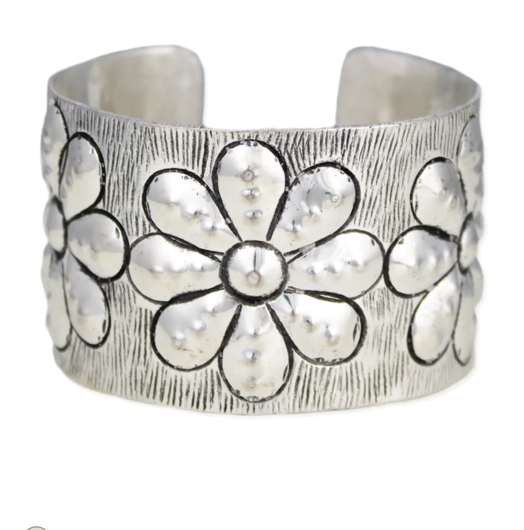 Embossed Silver Flower Cuff Bracelet - B023SI