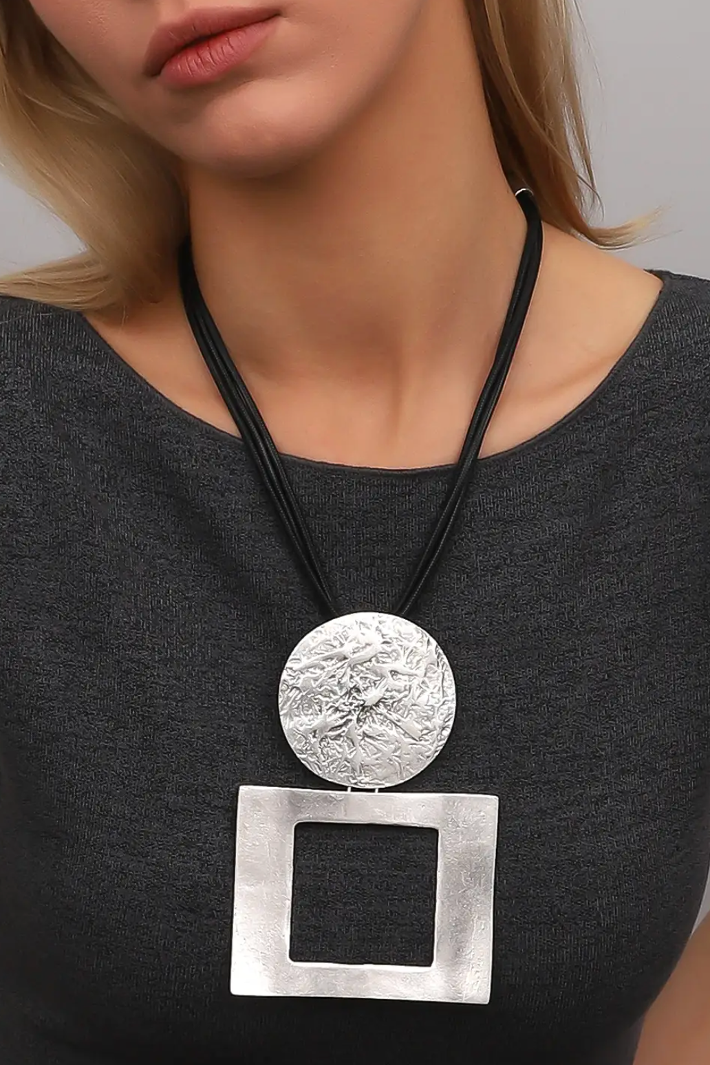 Antique Silver Plated Geometric Necklace - N067BK