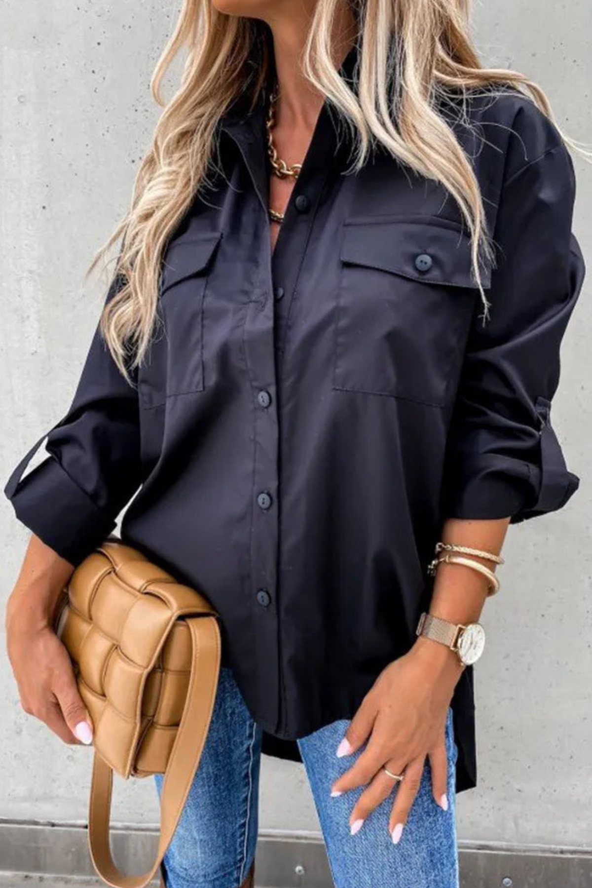 The Black Ultimate Must Have Button Up Top - S099BK