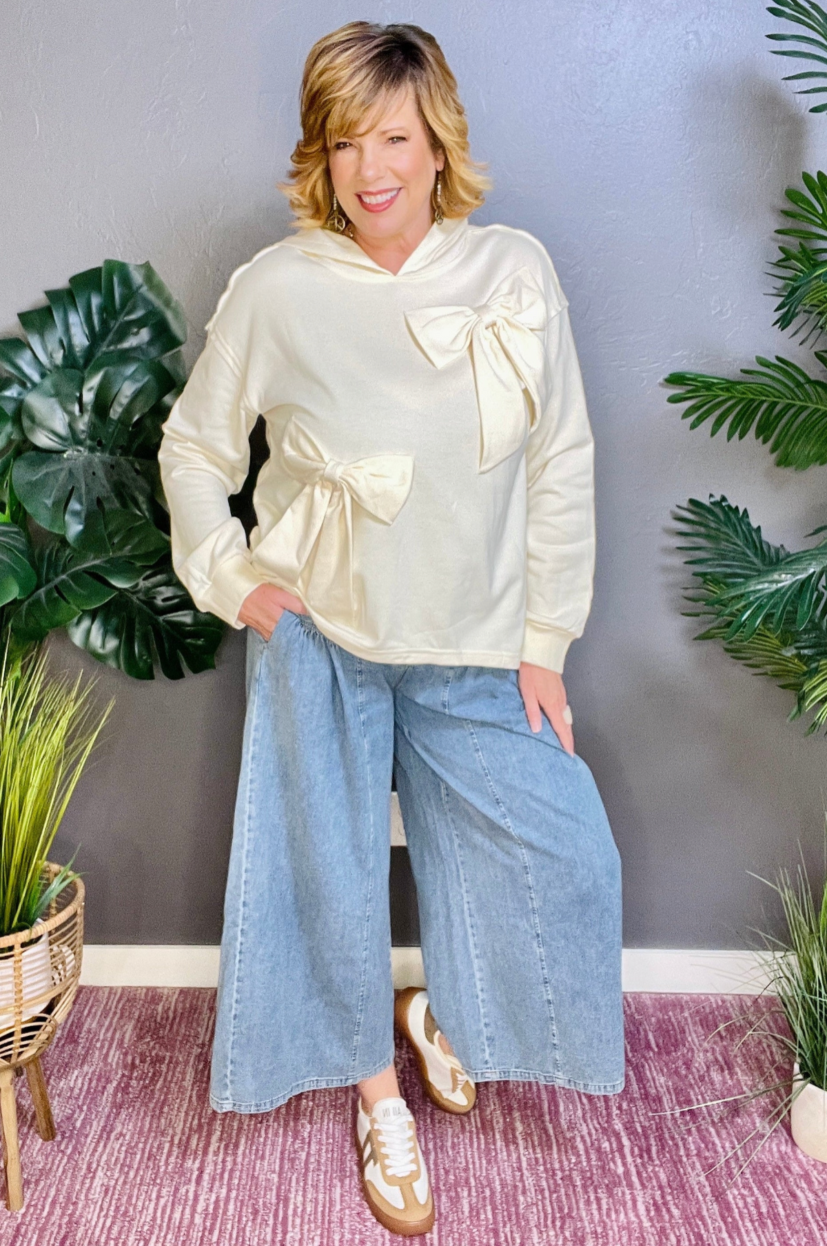 Bows & Chill Bow Detail Cream Hoodie - S135CM