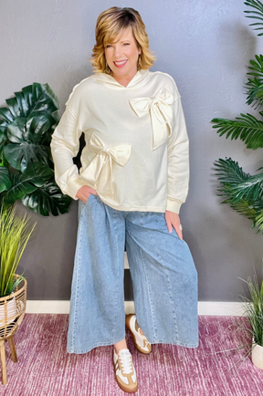 Bows & Chill Bow Detail Cream Hoodie - S135CM