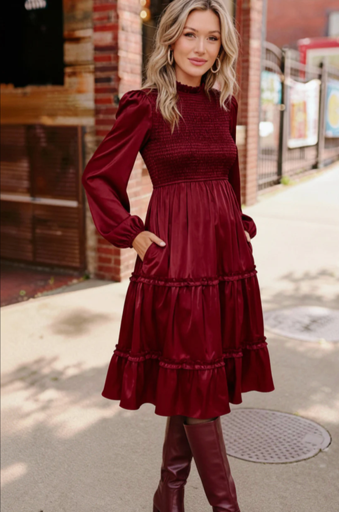Starlit Elegance Burgundy Tiered Dress - DR046BU