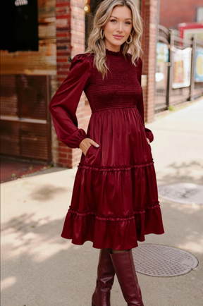 Starlit Elegance Burgundy Tiered Dress - DR046BU