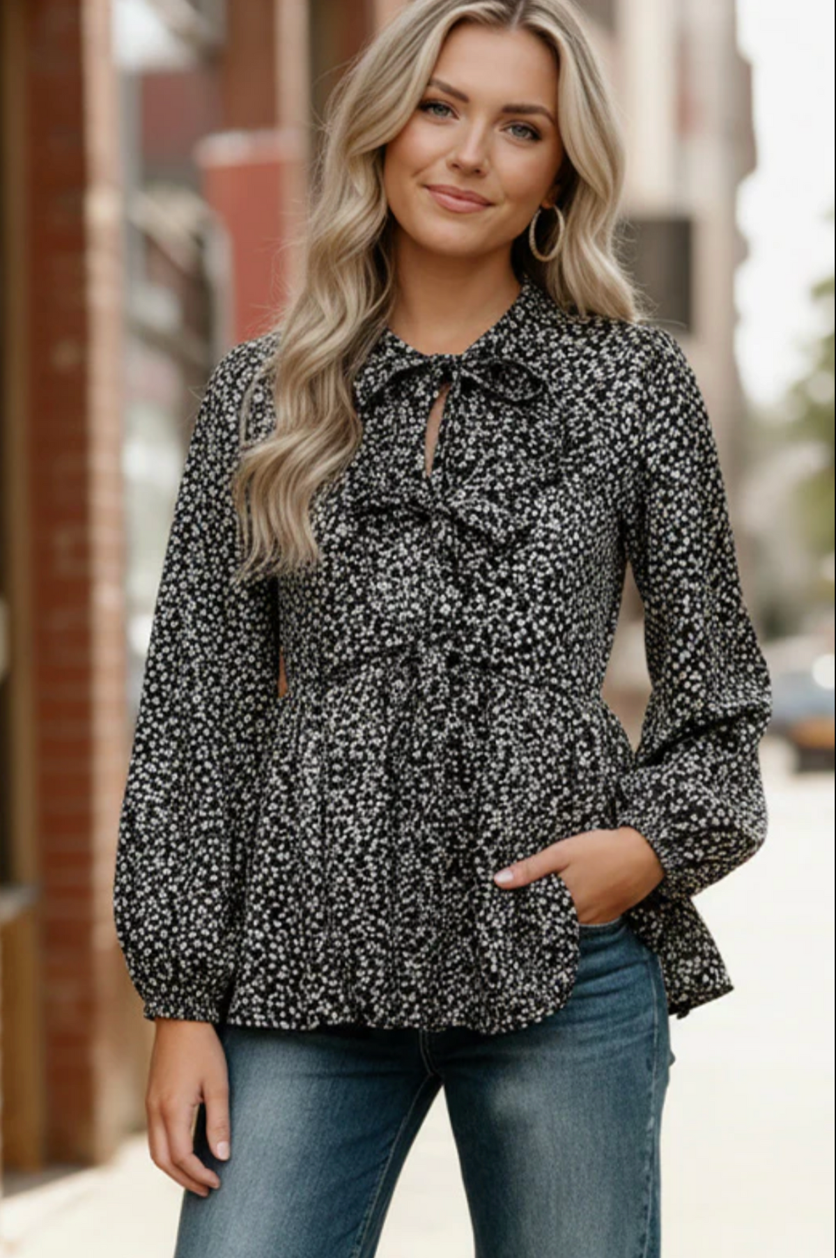 Midnight Petal Bowtie Top - S228BK