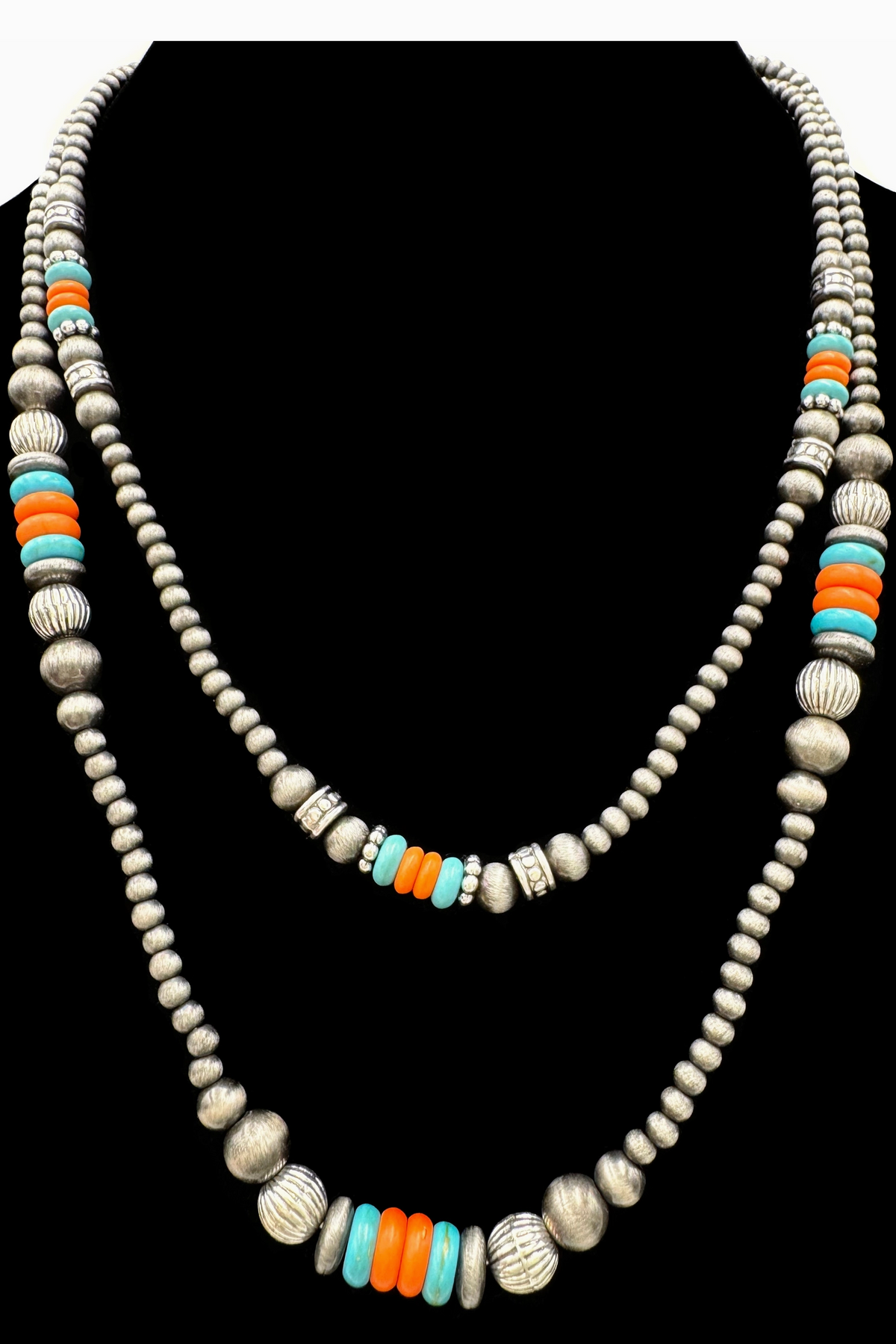 Turquoise and Orange Beads Strand Necklace - N095SI