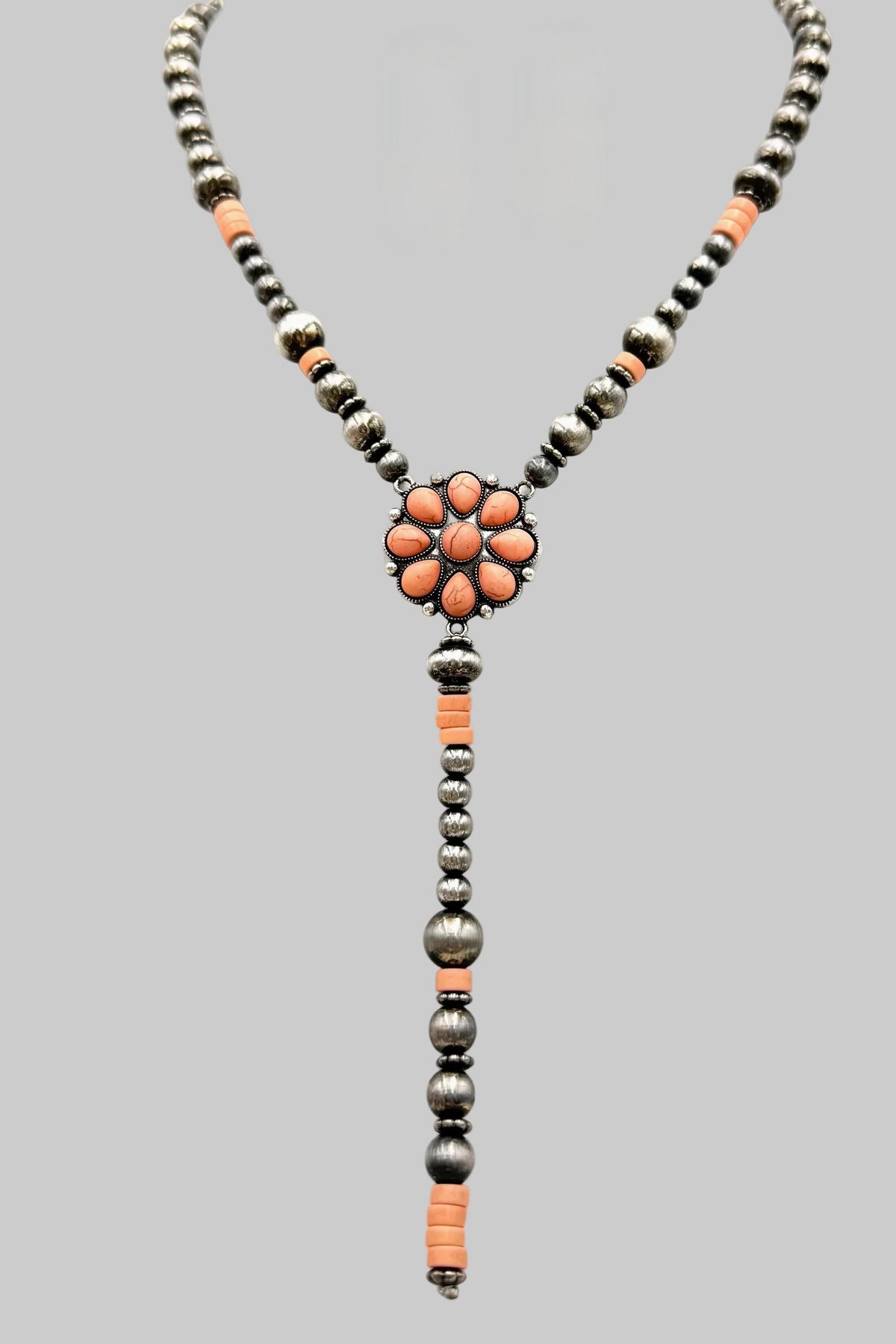 Peach Flower Style Tie Necklace - N096PE