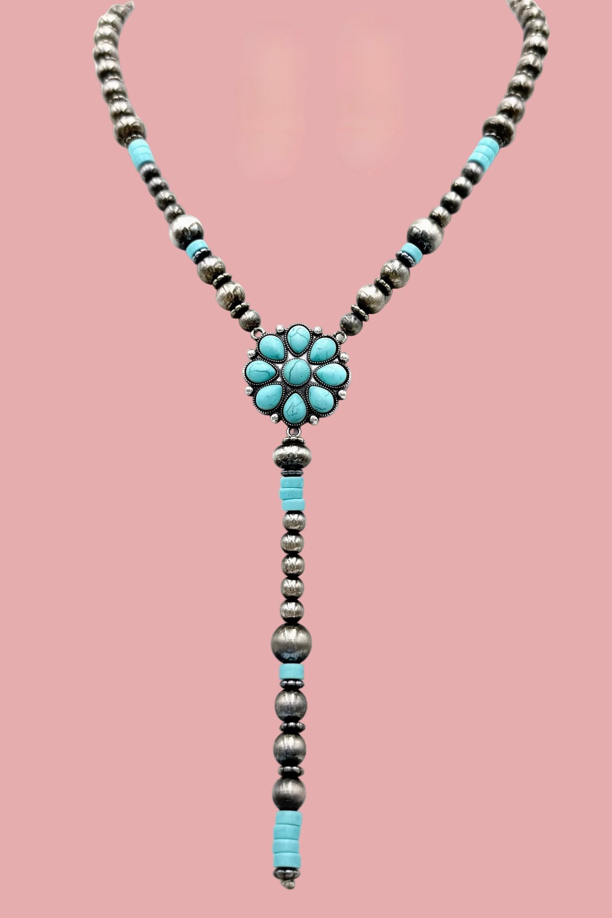 Turquoise Flower Style Tie Necklace - N097TU