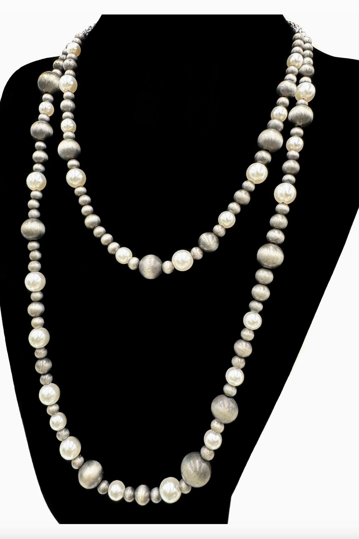 Navajo Beads and Pearl Duo Layer Necklace - N100SI