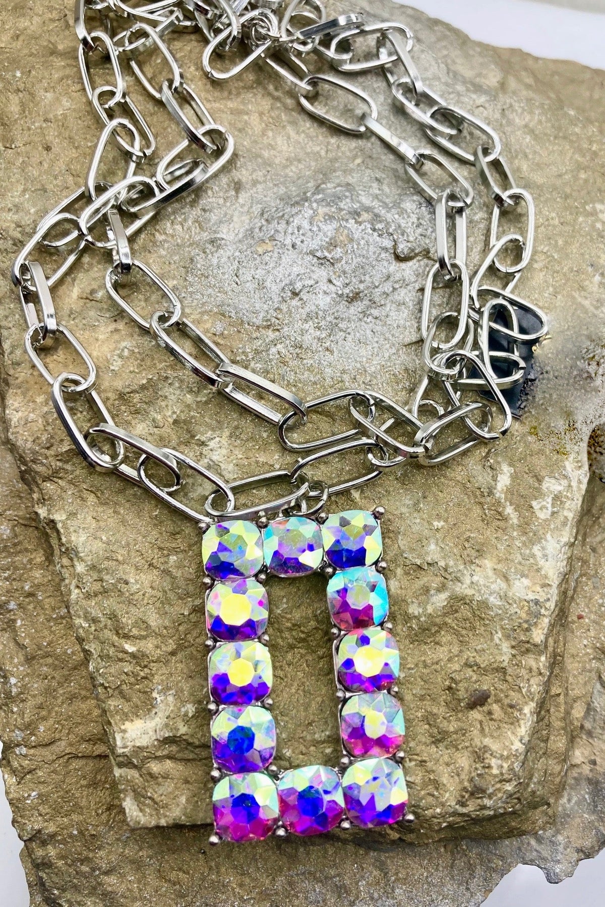 Boho Silver Crystal Statement Charm Necklace - N108CR