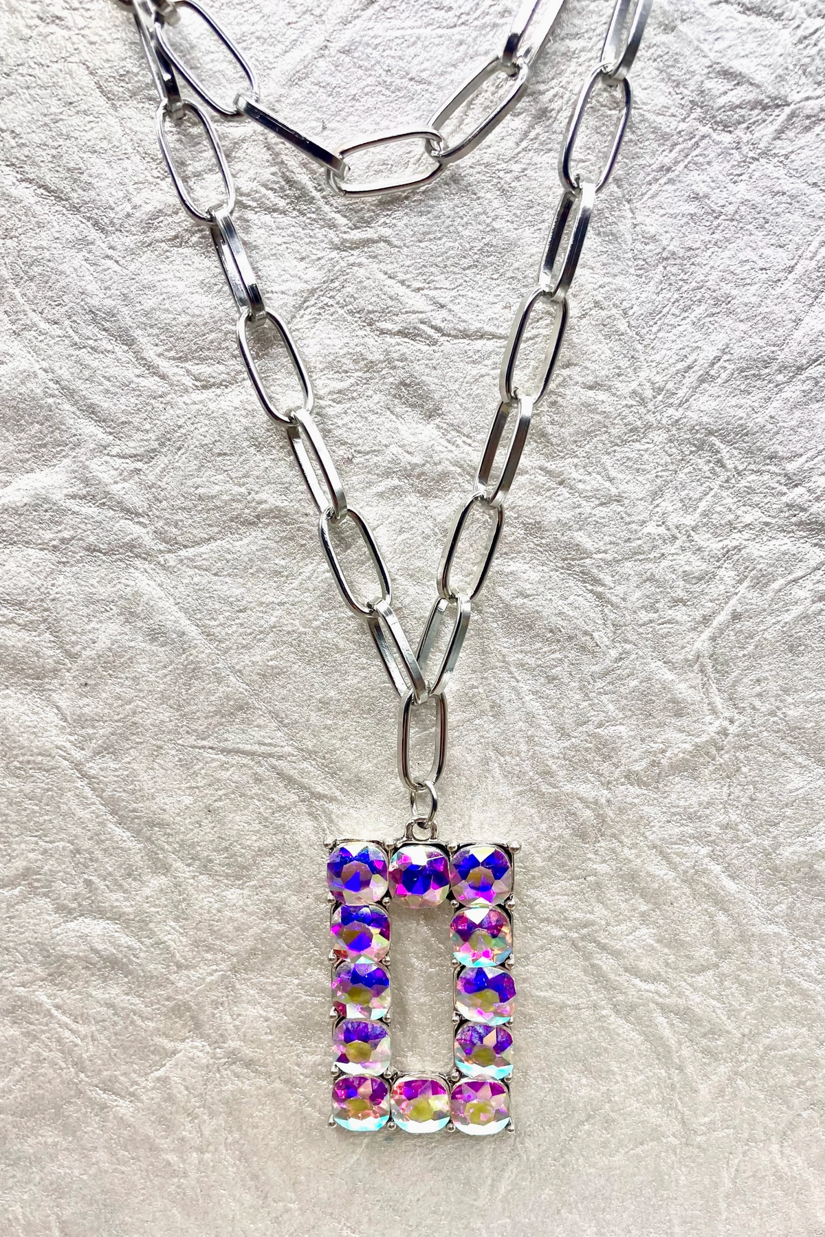 Boho Silver Crystal Statement Charm Necklace - N108CR