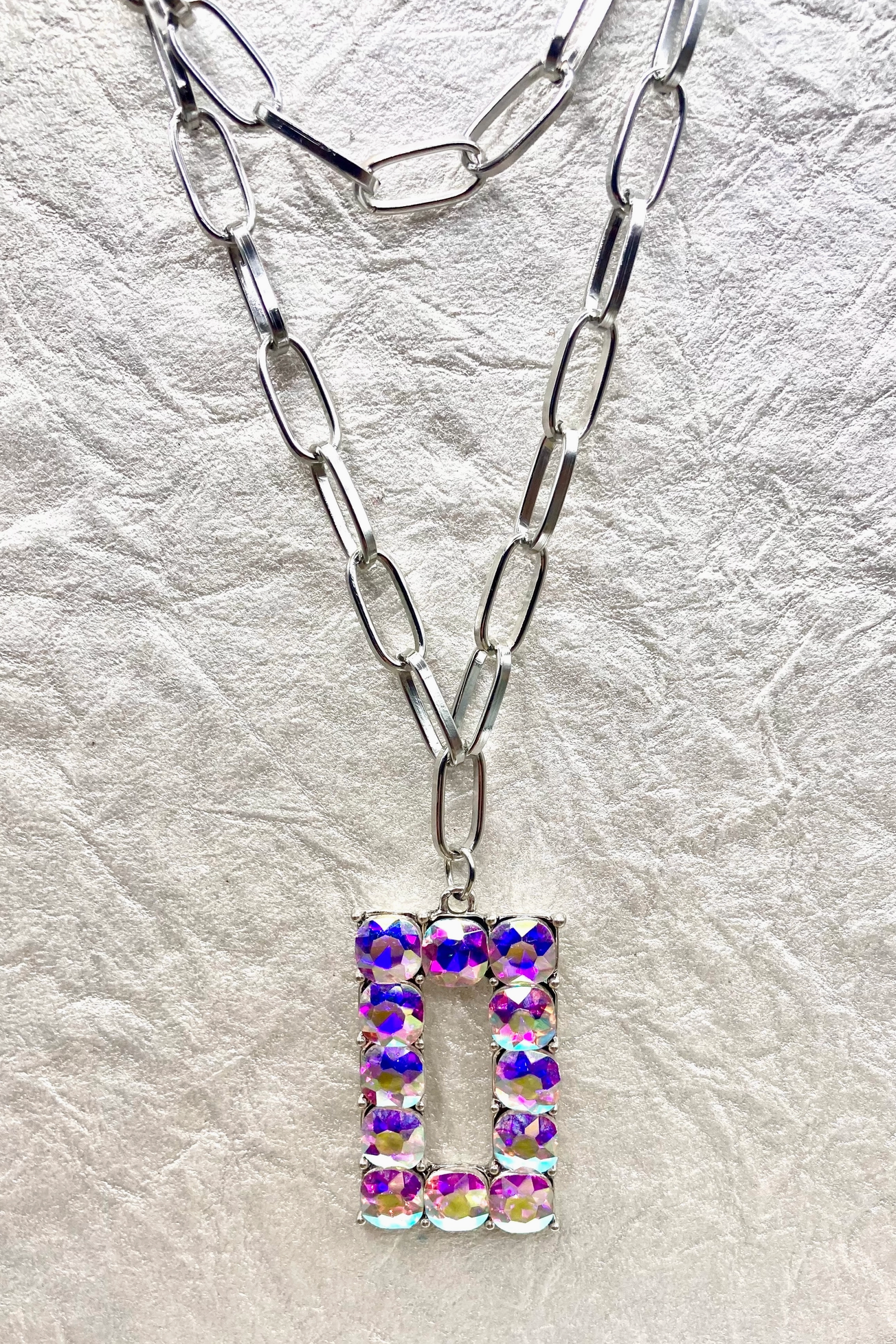 Boho Silver Crystal Statement Charm Necklace - N108CR