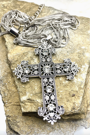 Vintage Multi Strand Charm Cross Statement Necklace - N109SI