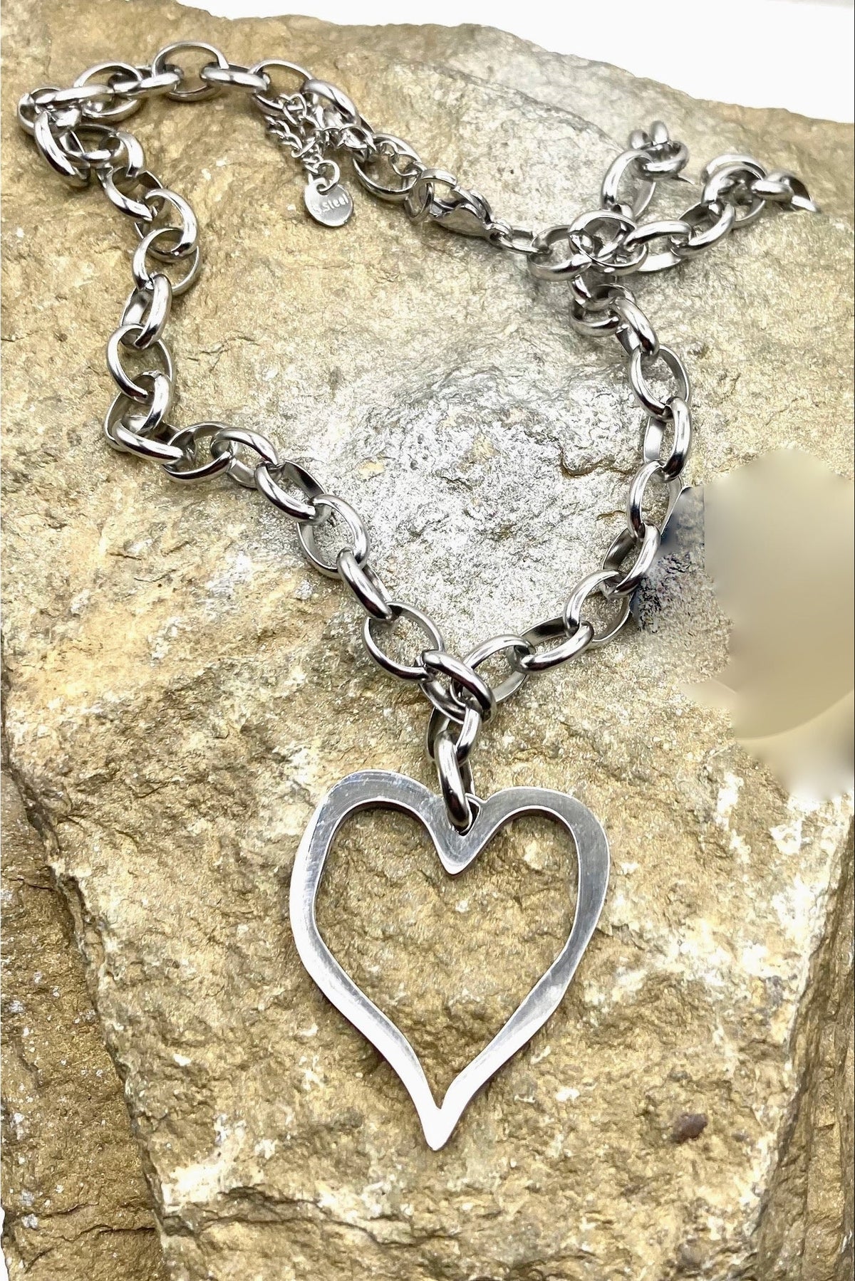 Silver Heart Statement Charm Necklace - N110SI