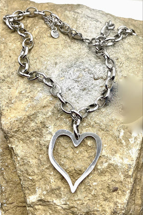 Silver Heart Statement Charm Necklace - N110SI