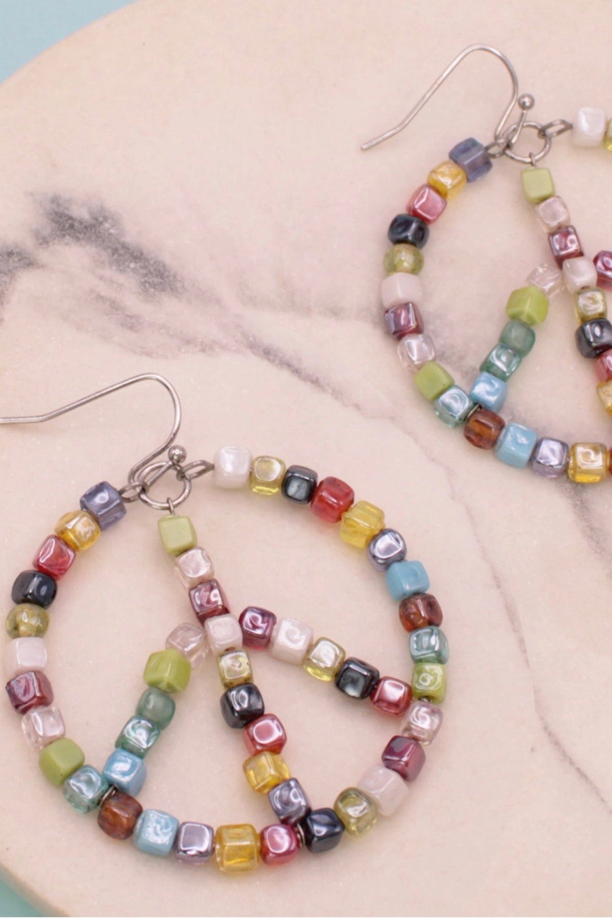 Multi Bead Peace Sign Earring - E061MU