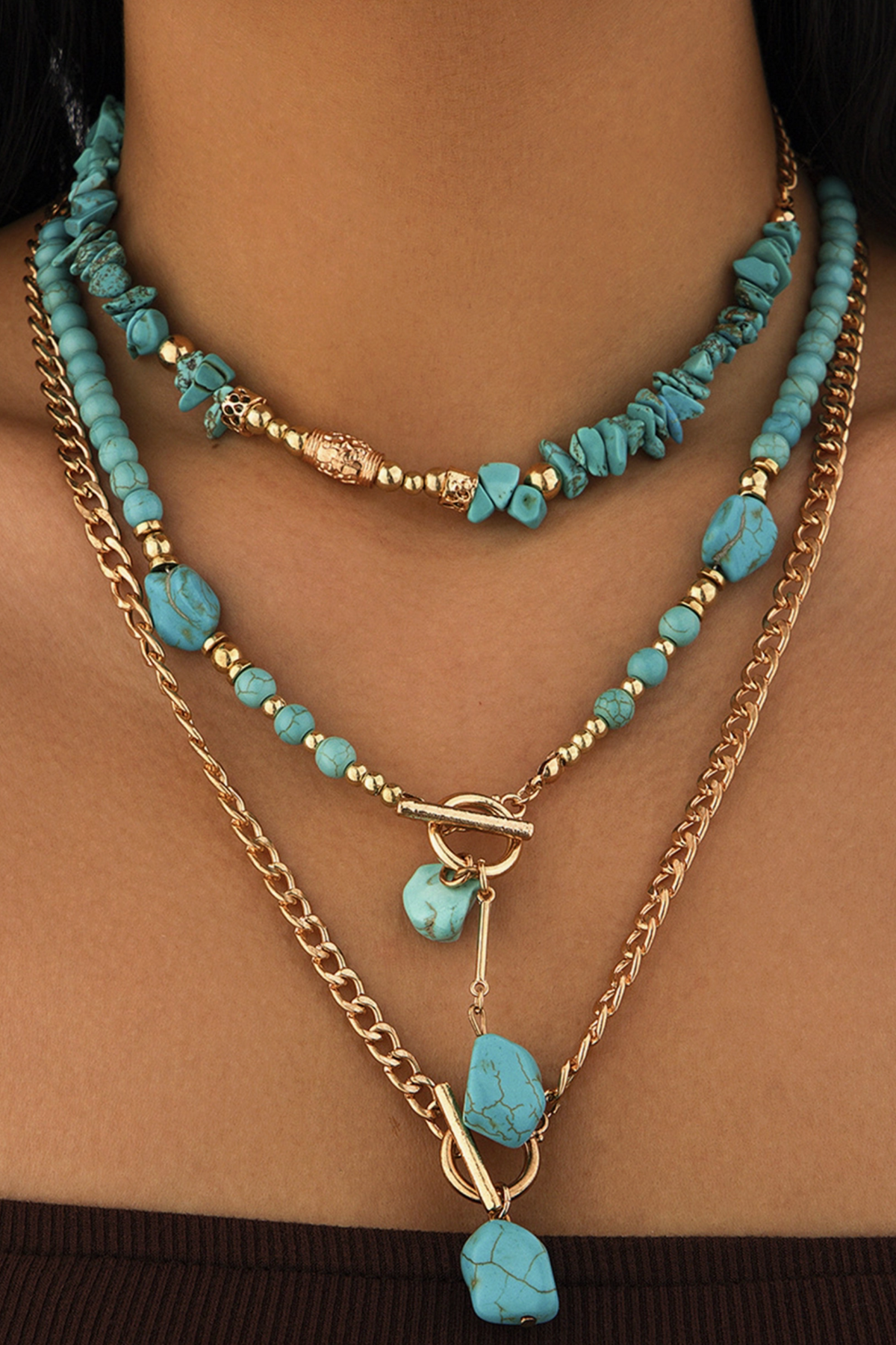 3 Piece Layer Turquoise Necklace - N112TU