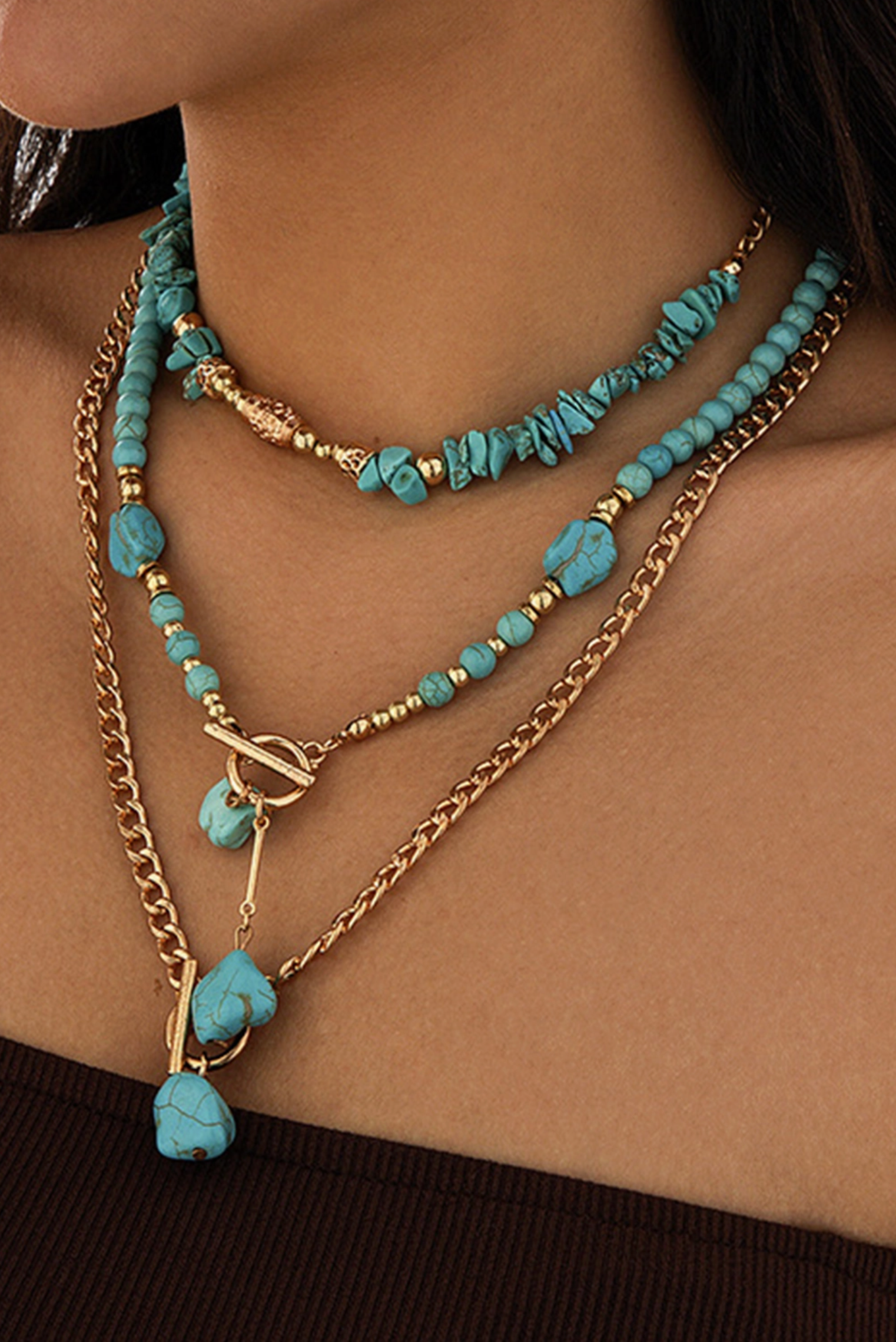 3 Piece Layer Turquoise Necklace - N112TU