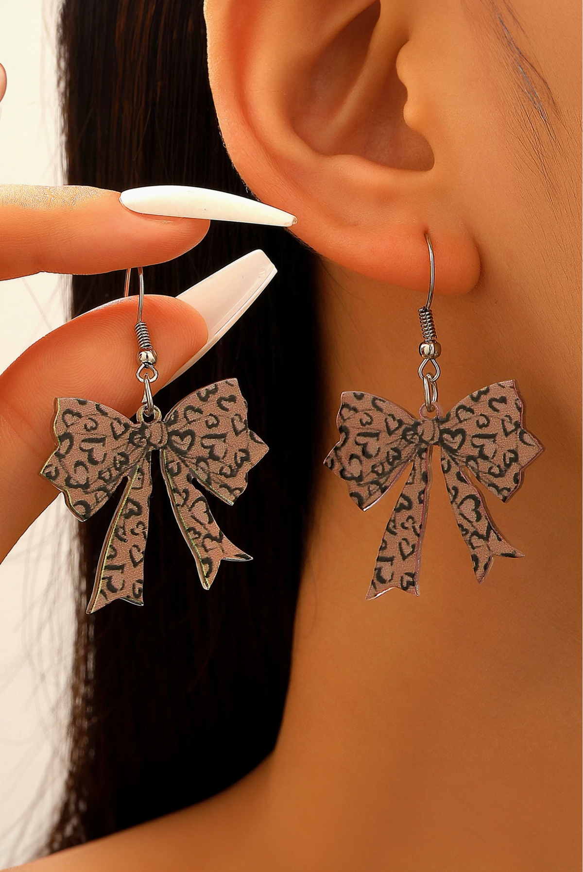 Brown Bow Leopard Earrings - E067BR