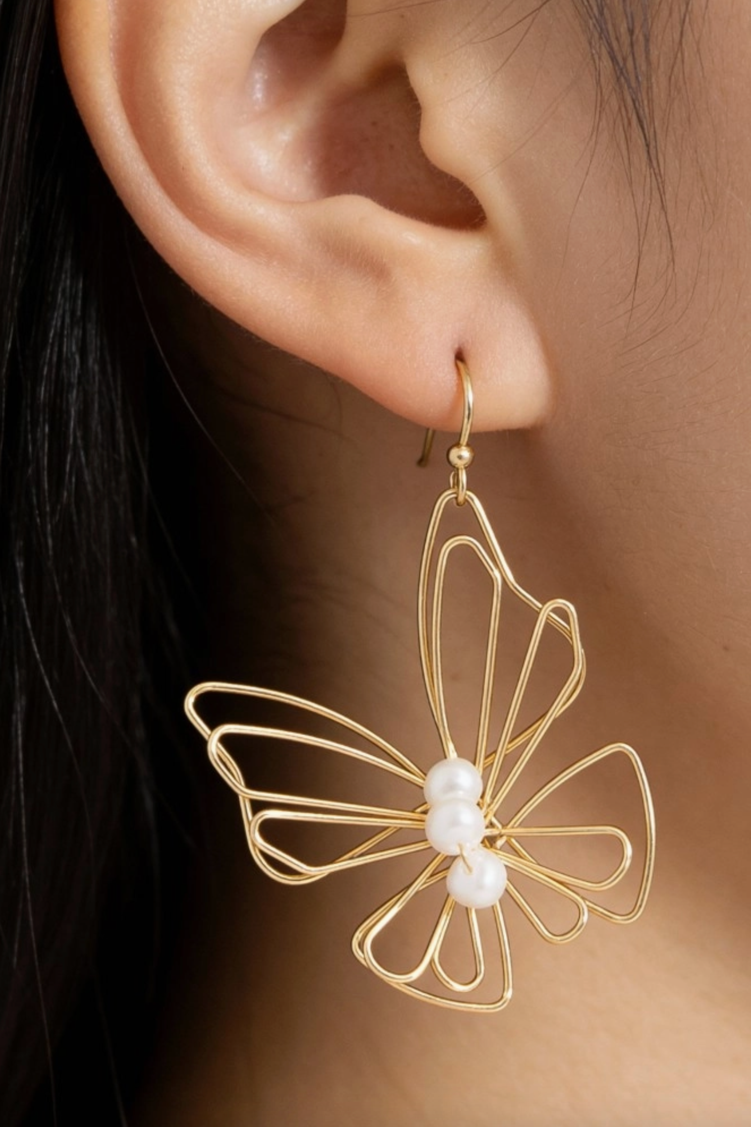 Metallic Wire Butterfly Dangle Earrings - E071GO