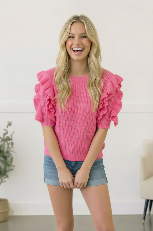 Flirty Flutter Sleeve Knit Top